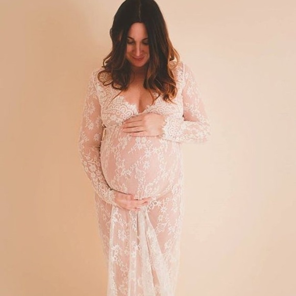 New Boho All Lace White Deep V Long Lingerie Dress - Picture 9 of 16